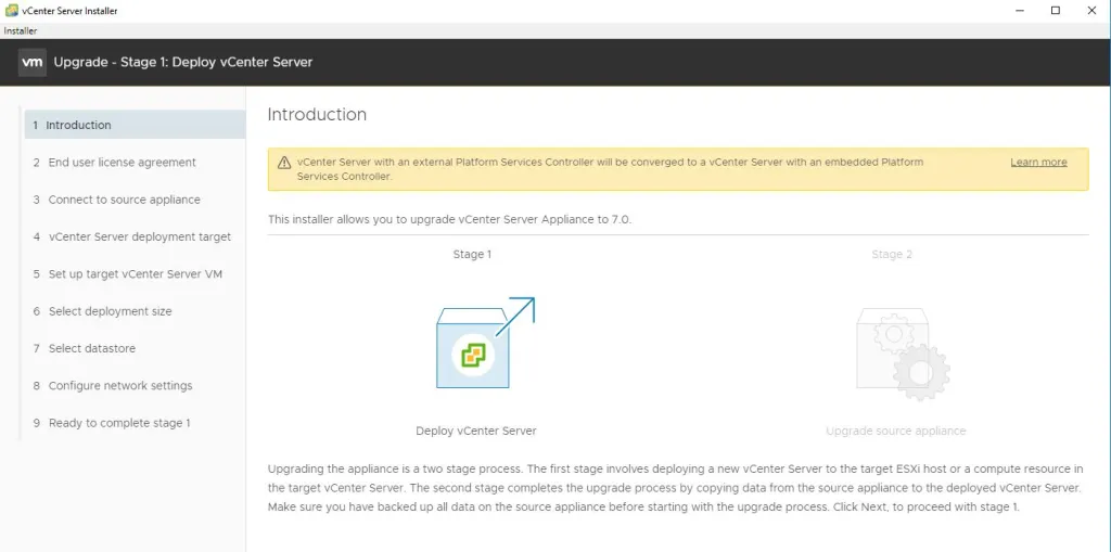 VMware vCenter upgrade from 6.7 to 7.0